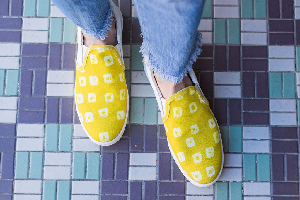 Sitara shoes being worn on tile